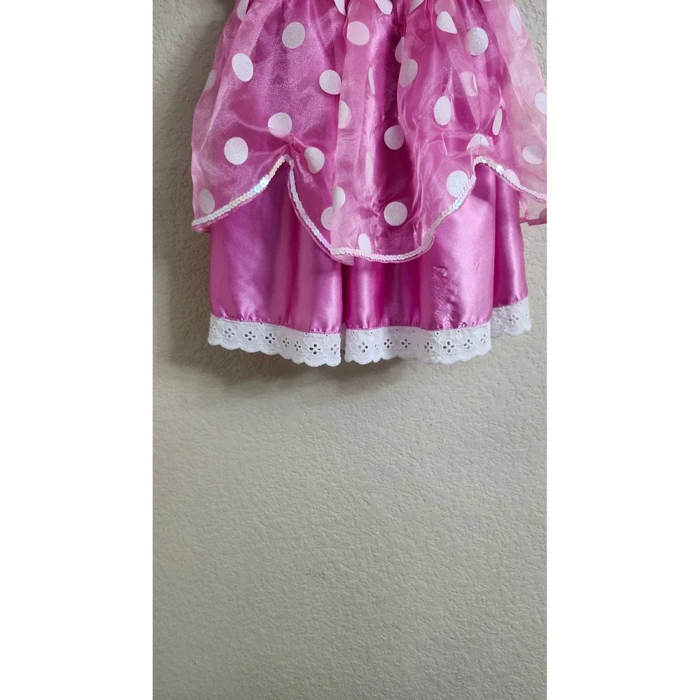 Disney Minnie Mouse Pink Polka‎ Dot Costume Dress Size 4 Rhinestone Bow Lace